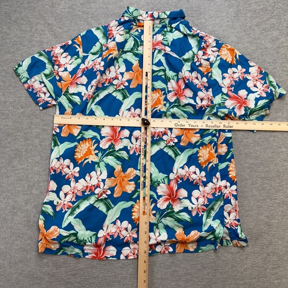 Tommy Bahama Shirt Mens Large Bright Blue Floral Hawaiian Aloha Loop Collar Silk - Picture 10 of 11